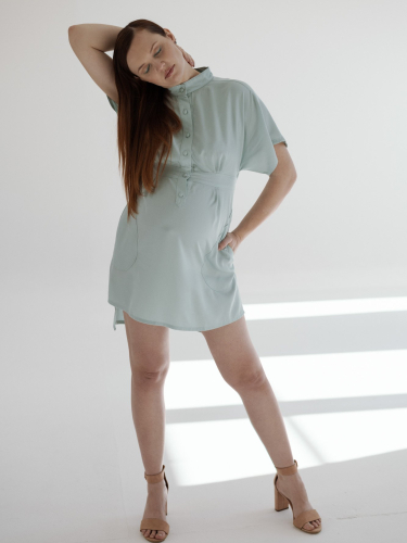 The Button-Up Maternity Dress in Mint