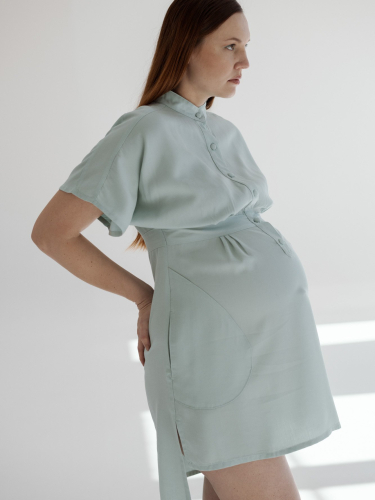 The Button-Up Maternity Dress in Mint