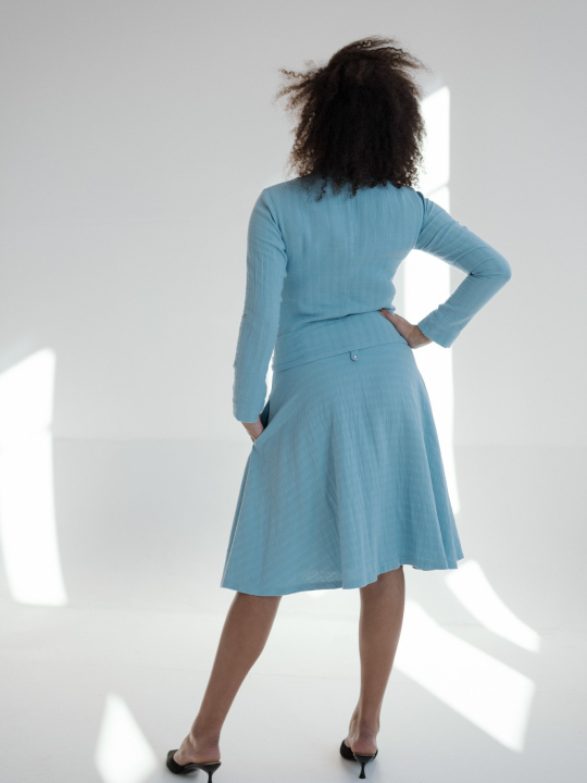 The Alexis High-Collar Dress in Aqua Blue S