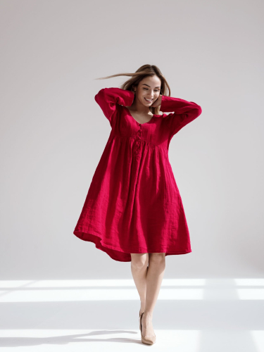 The Angelina Linen Dress - red